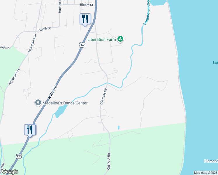 map of restaurants, bars, coffee shops, grocery stores, and more near 350 Old Post Road in Marlboro