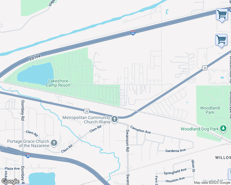 map of restaurants, bars, coffee shops, grocery stores, and more near 5561-5577 Old Porter Road in Portage