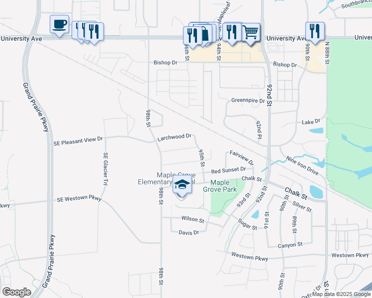 map of restaurants, bars, coffee shops, grocery stores, and more near 9607 Alderwood Drive in West Des Moines