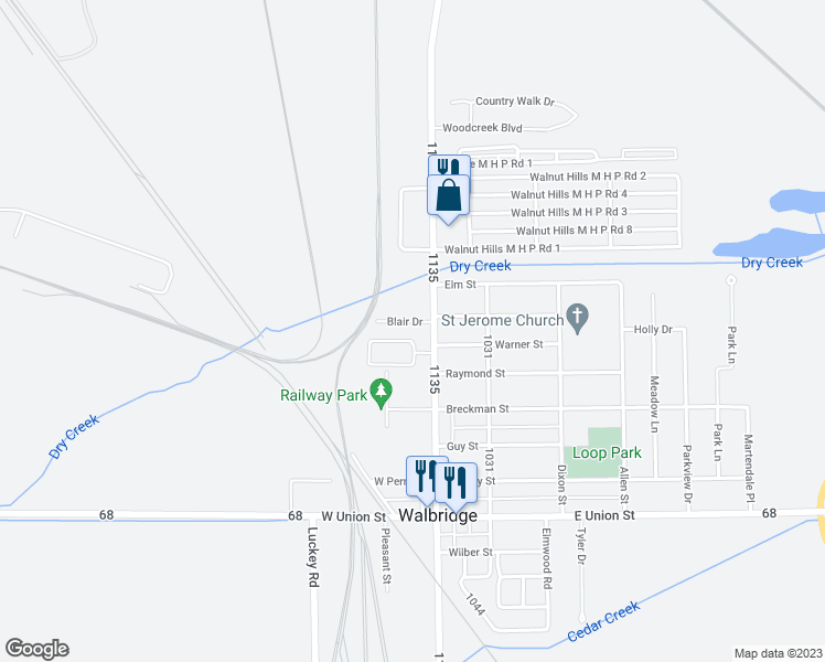 map of restaurants, bars, coffee shops, grocery stores, and more near 101 Blair Dr in Walbridge