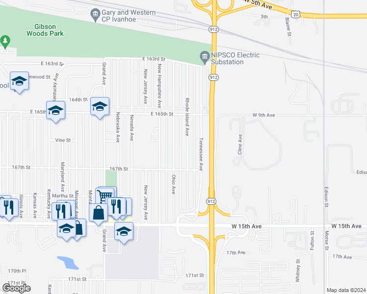 map of restaurants, bars, coffee shops, grocery stores, and more near 6610 Rhode Island Avenue in Hammond