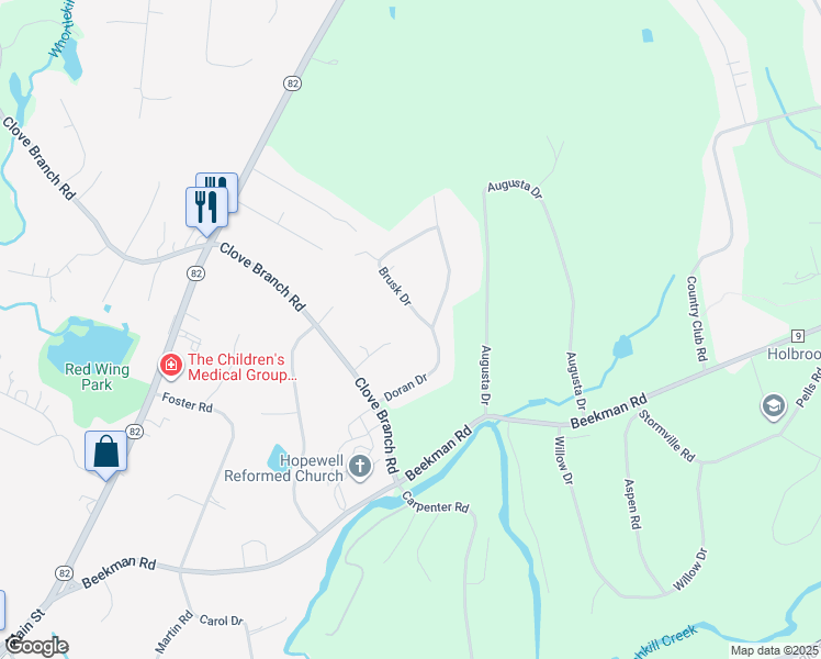 map of restaurants, bars, coffee shops, grocery stores, and more near 20 Brusk Drive in Hopewell Junction