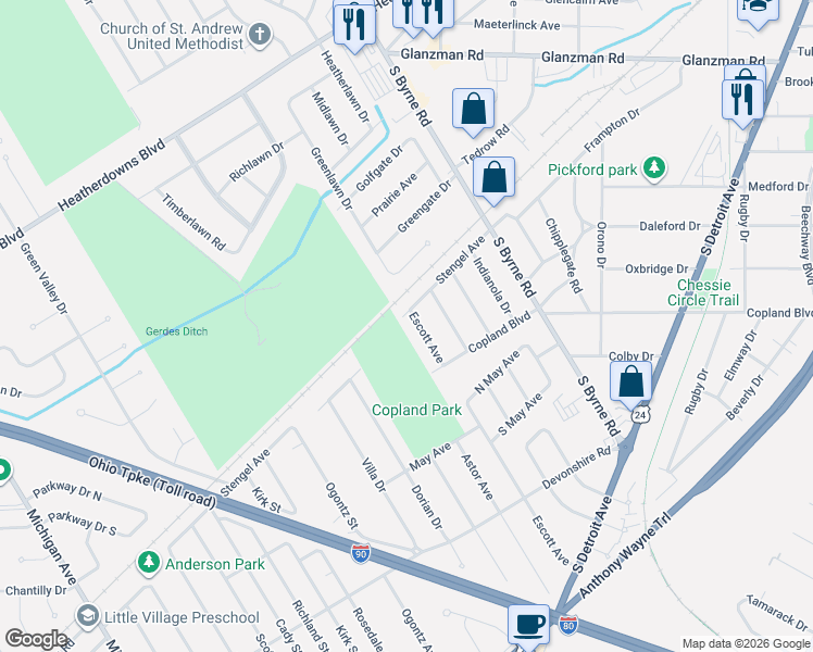 map of restaurants, bars, coffee shops, grocery stores, and more near 4653 Stengel Avenue in Toledo