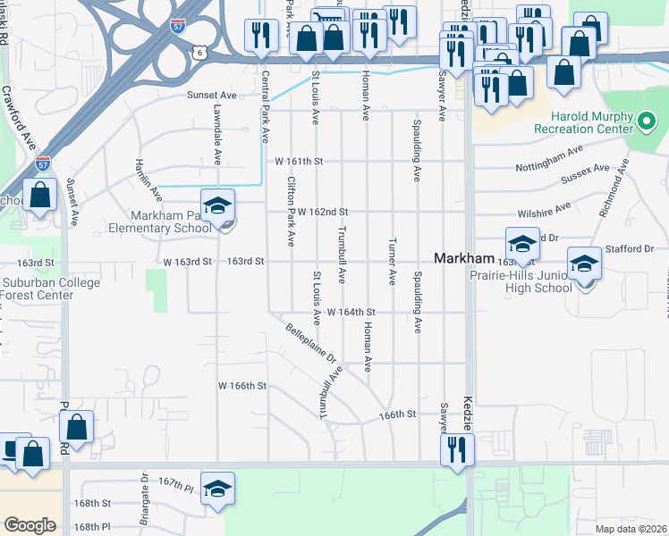 map of restaurants, bars, coffee shops, grocery stores, and more near 8335 163rd Street in Markham