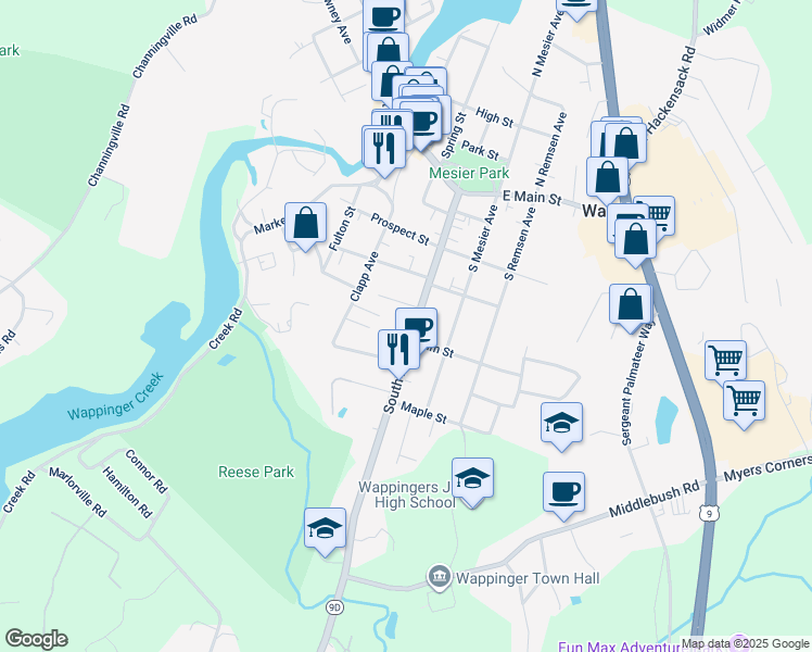 map of restaurants, bars, coffee shops, grocery stores, and more near 2571 South Avenue in Wappingers Falls