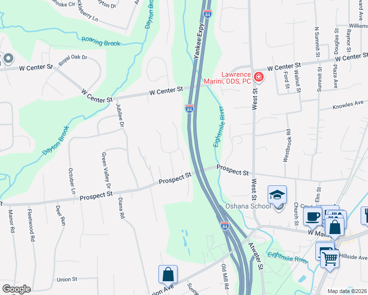 map of restaurants, bars, coffee shops, grocery stores, and more near 142 Harvest Lane in Southington