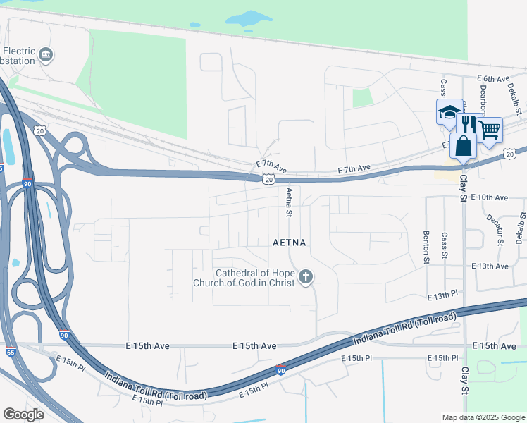 map of restaurants, bars, coffee shops, grocery stores, and more near 1000 Oklahoma Street in Gary