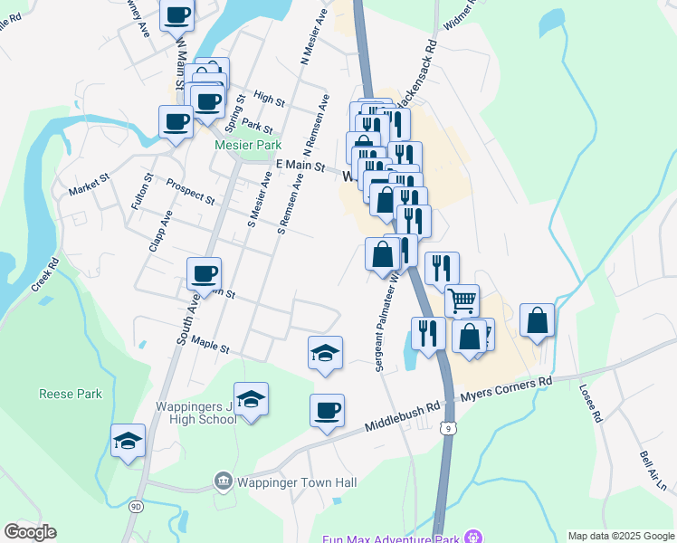 map of restaurants, bars, coffee shops, grocery stores, and more near 57 Wenliss Terrace in Wappingers Falls