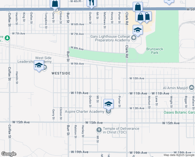 map of restaurants, bars, coffee shops, grocery stores, and more near 5000 West 10th Avenue in Gary