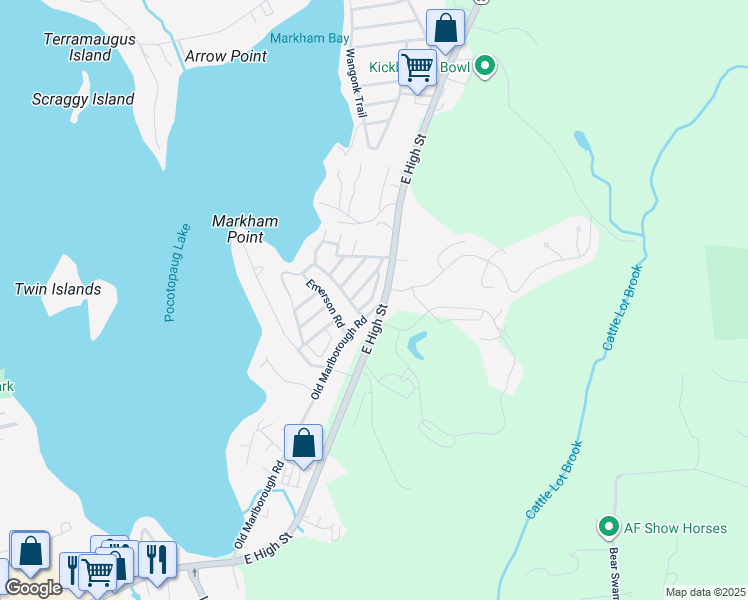 map of restaurants, bars, coffee shops, grocery stores, and more near 28 Tennyson Road in East Hampton