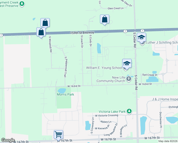 map of restaurants, bars, coffee shops, grocery stores, and more near 16164 South Codo Drive in Lockport