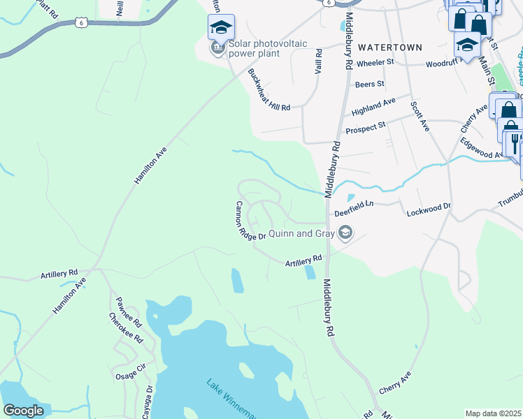 map of restaurants, bars, coffee shops, grocery stores, and more near 112 Cannon Ridge Drive in Watertown