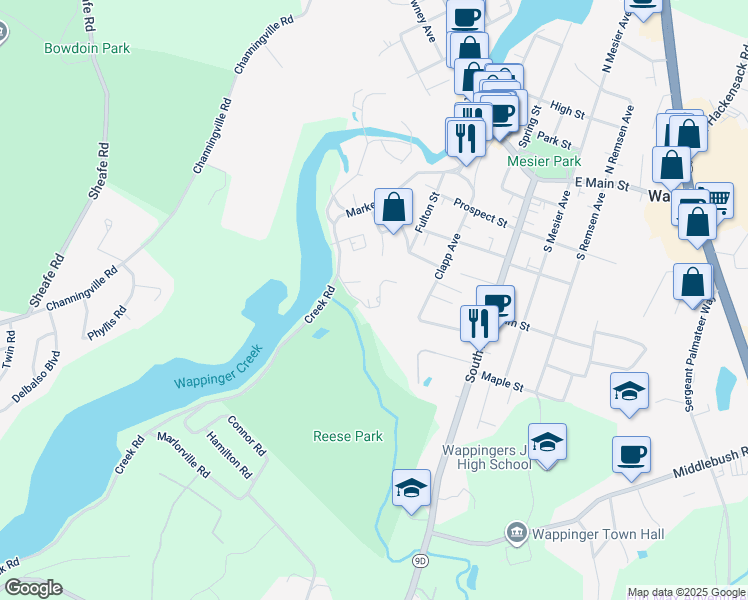 map of restaurants, bars, coffee shops, grocery stores, and more near 111 Alexander Lane in Wappingers Falls