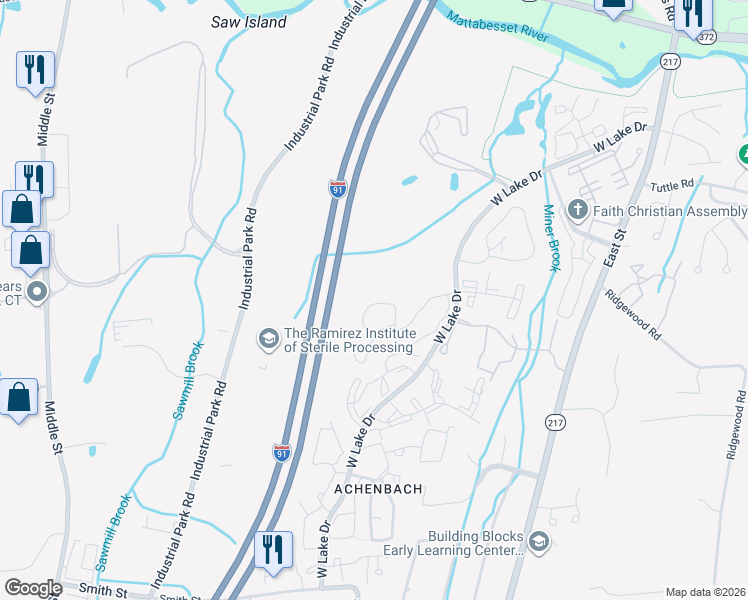 map of restaurants, bars, coffee shops, grocery stores, and more near 129 Dove Lane in Middletown