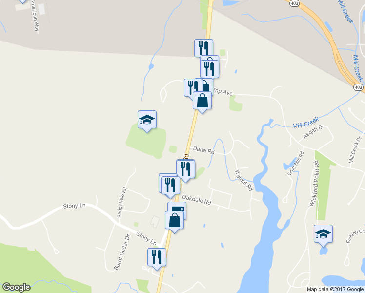 map of restaurants, bars, coffee shops, grocery stores, and more near 7525 Post Rd in North Kingstown