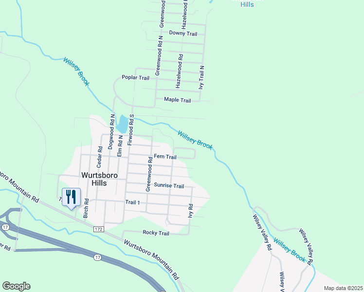 map of restaurants, bars, coffee shops, grocery stores, and more near 23 Brook Trail East in Wurtsboro