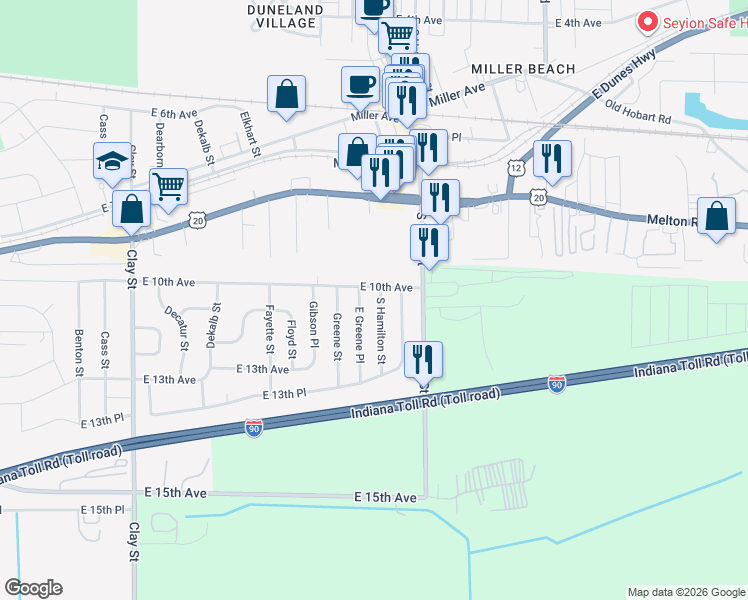 map of restaurants, bars, coffee shops, grocery stores, and more near 1020 S Hamilton St in Gary