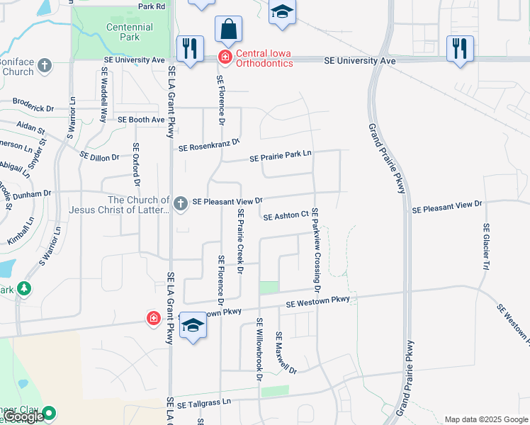 map of restaurants, bars, coffee shops, grocery stores, and more near 1820 Ashton Court in Waukee