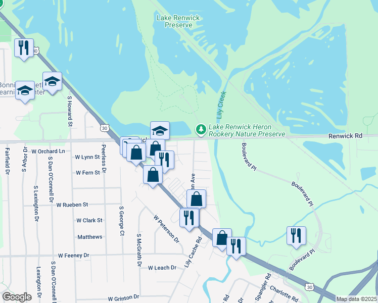 map of restaurants, bars, coffee shops, grocery stores, and more near 23156 Kristoff Court in Plainfield