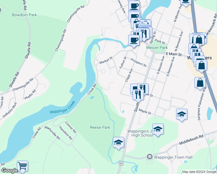 map of restaurants, bars, coffee shops, grocery stores, and more near 212 Alexander Lane in Wappingers Falls