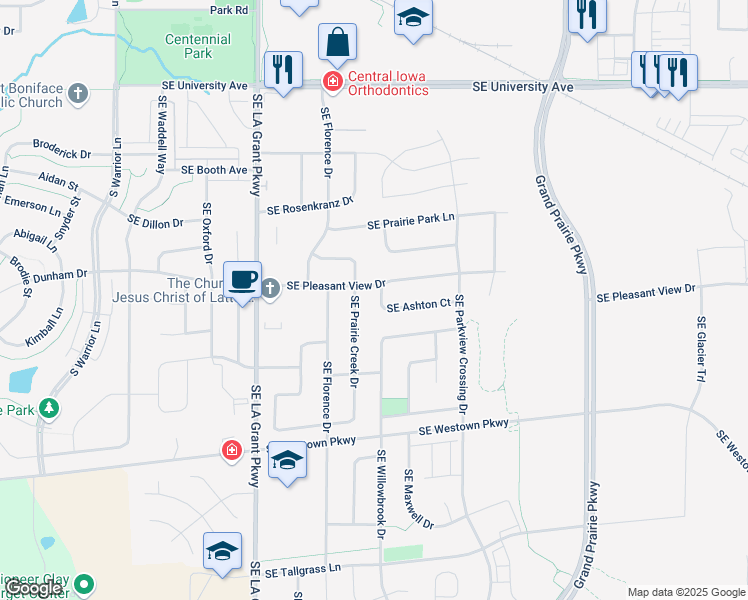 map of restaurants, bars, coffee shops, grocery stores, and more near 1820 Ashton Court in Waukee