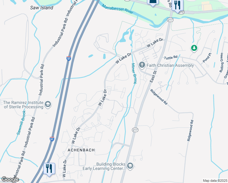 map of restaurants, bars, coffee shops, grocery stores, and more near 1-262 Ridgefield Drive in Middletown