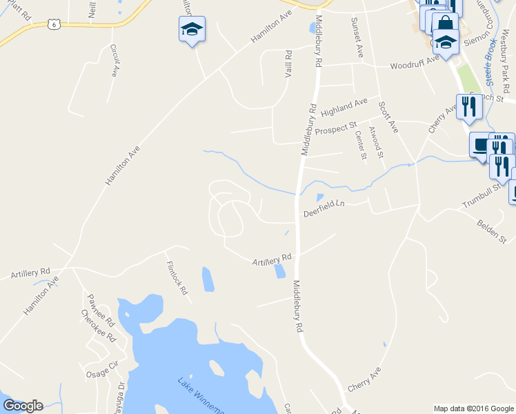 map of restaurants, bars, coffee shops, grocery stores, and more near 8 Cannon Ridge Drive in Watertown