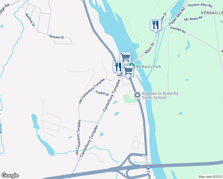 map of restaurants, bars, coffee shops, grocery stores, and more near 526 Canterbury Turnpike in Norwich