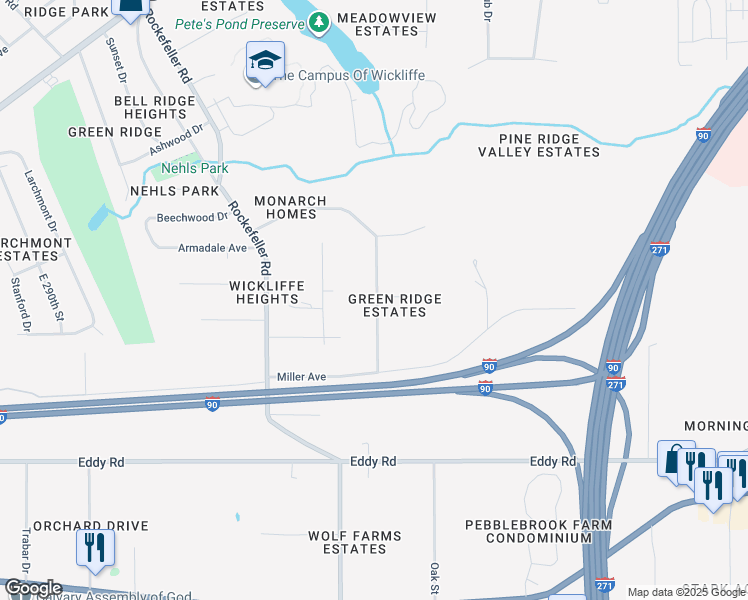 map of restaurants, bars, coffee shops, grocery stores, and more near 2566 Alan Drive in Willoughby Hills