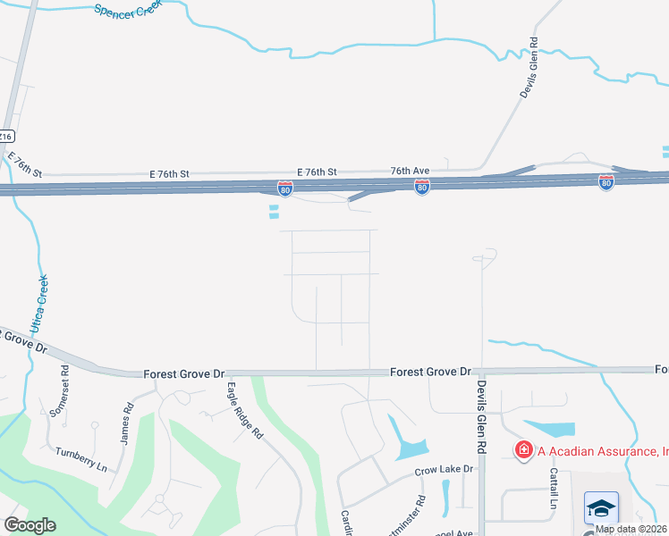 map of restaurants, bars, coffee shops, grocery stores, and more near Orchard Lane in Bettendorf