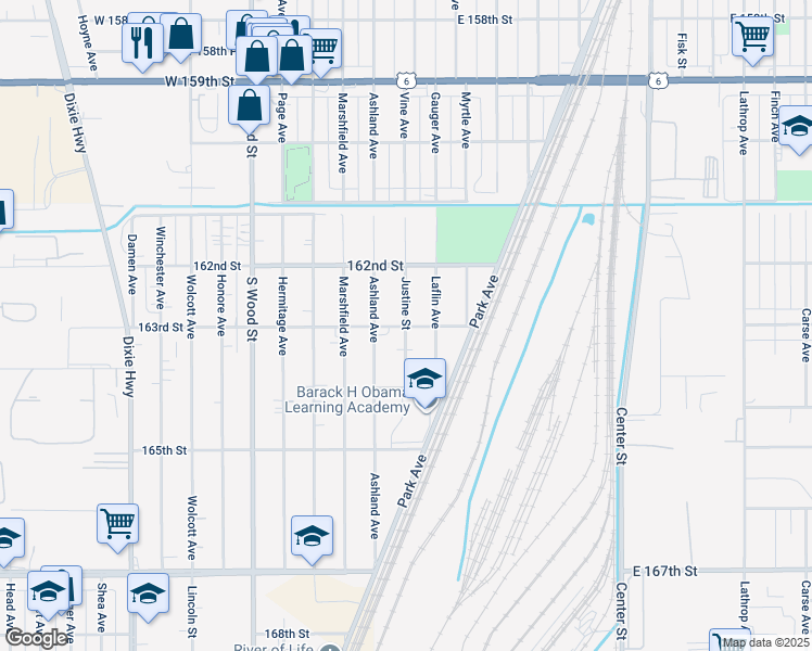 map of restaurants, bars, coffee shops, grocery stores, and more near 16299 Justine Street in Markham