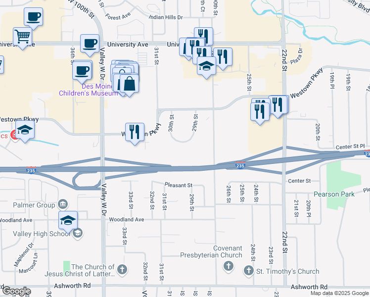 map of restaurants, bars, coffee shops, grocery stores, and more near 1441 29th Street in West Des Moines