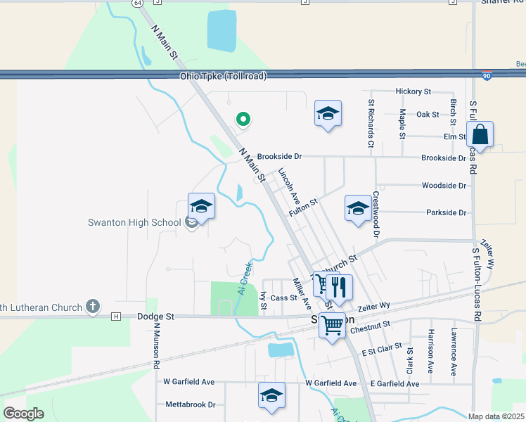 map of restaurants, bars, coffee shops, grocery stores, and more near 309 North Main Street in Swanton