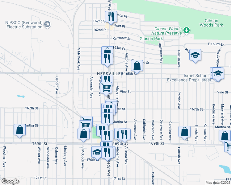 map of restaurants, bars, coffee shops, grocery stores, and more near 6604 Alabama Avenue in Hammond