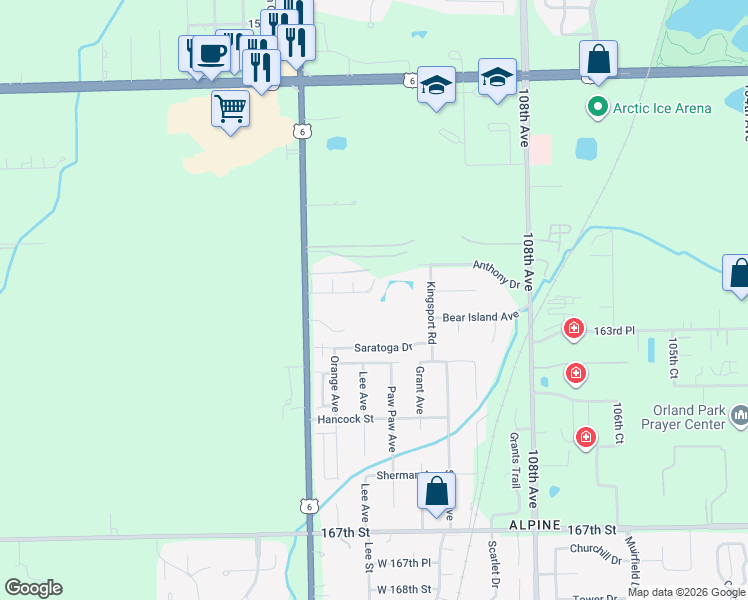 map of restaurants, bars, coffee shops, grocery stores, and more near 11051 Karen Dr in Orland Park