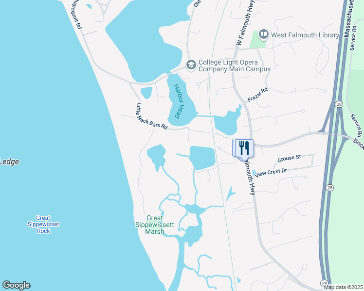 map of restaurants, bars, coffee shops, grocery stores, and more near 28 Gilbert Lane in Falmouth