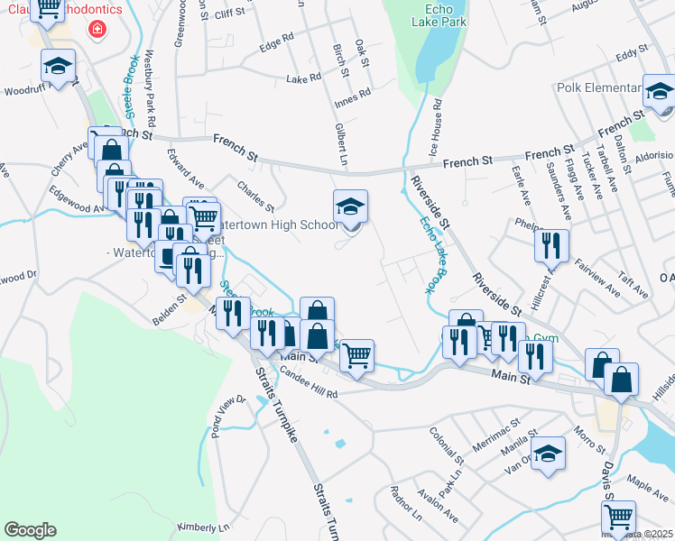 map of restaurants, bars, coffee shops, grocery stores, and more near 324 French Street in Watertown