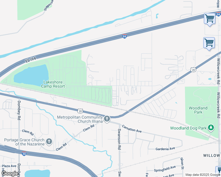 map of restaurants, bars, coffee shops, grocery stores, and more near 5577 Old Porter Road in Portage