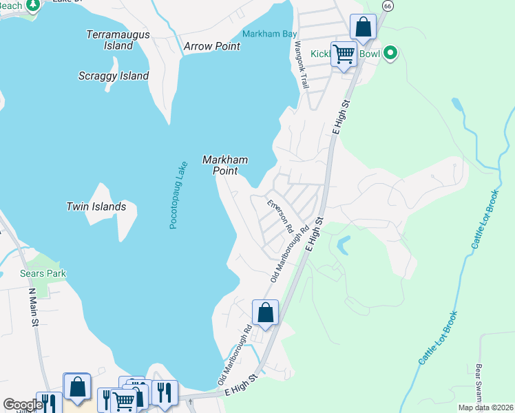 map of restaurants, bars, coffee shops, grocery stores, and more near 40 Stevenson Road in East Hampton