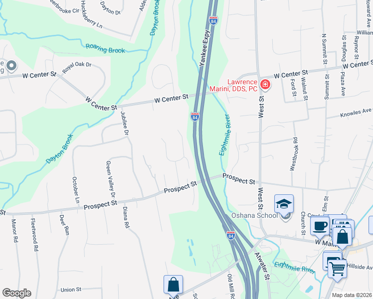 map of restaurants, bars, coffee shops, grocery stores, and more near 142 Harvest Lane in Southington