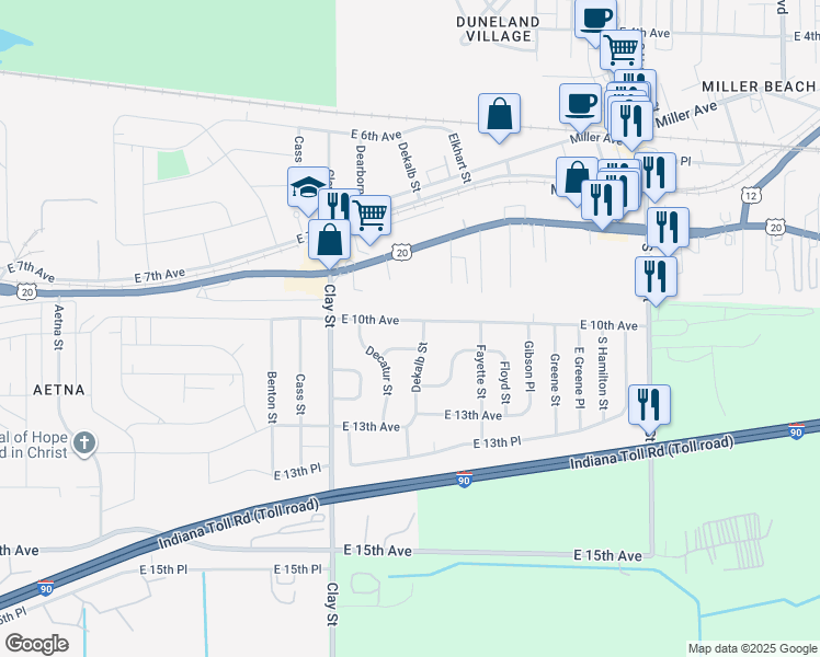 map of restaurants, bars, coffee shops, grocery stores, and more near 5133 East 10th Avenue in Gary