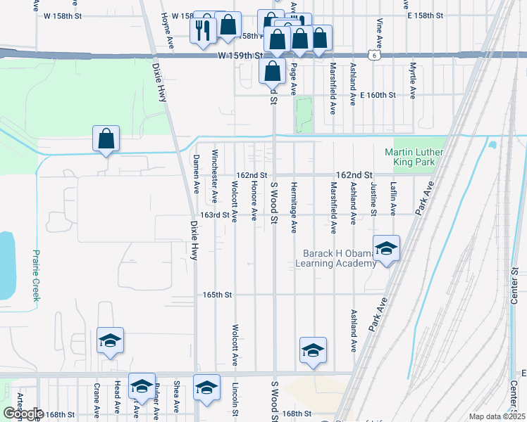 map of restaurants, bars, coffee shops, grocery stores, and more near 1818 West 163rd Street in Markham