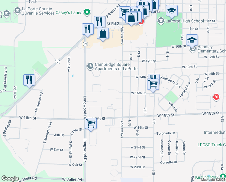 map of restaurants, bars, coffee shops, grocery stores, and more near 1314-1398 Carriage Court in La Porte