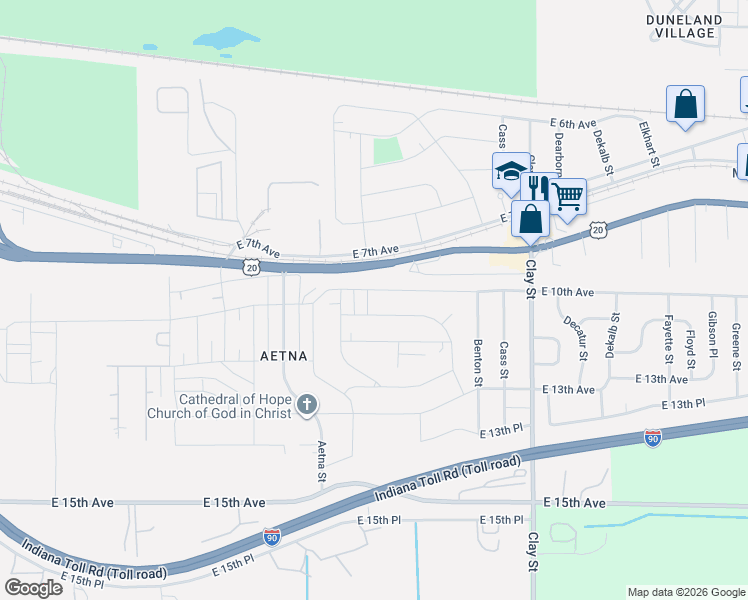 map of restaurants, bars, coffee shops, grocery stores, and more near 4228 East 11th Avenue in Gary