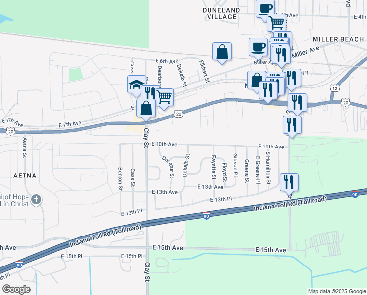 map of restaurants, bars, coffee shops, grocery stores, and more near 5133 East 10th Avenue in Gary