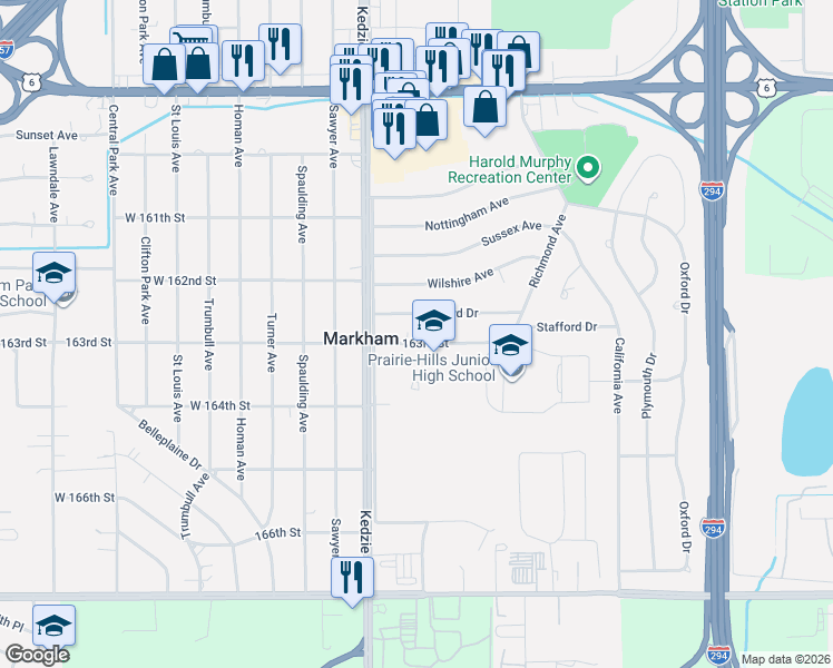 map of restaurants, bars, coffee shops, grocery stores, and more near 3126 163rd Street in Markham