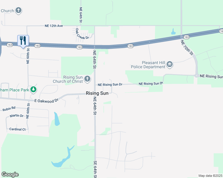 map of restaurants, bars, coffee shops, grocery stores, and more near Northeast 65th Street in Pleasant Hill