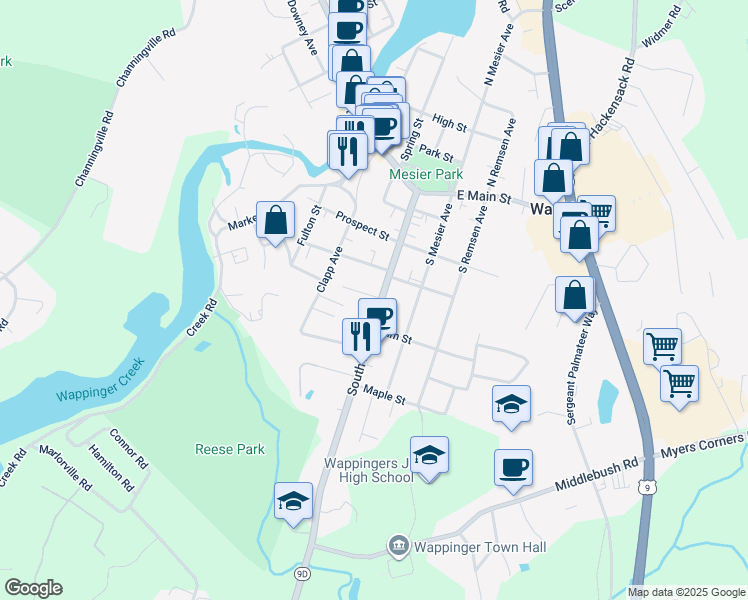 map of restaurants, bars, coffee shops, grocery stores, and more near 2571 South Avenue in Wappingers Falls
