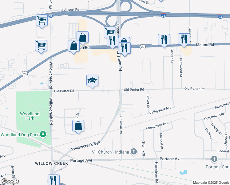 map of restaurants, bars, coffee shops, grocery stores, and more near Crisman Rd in Portage