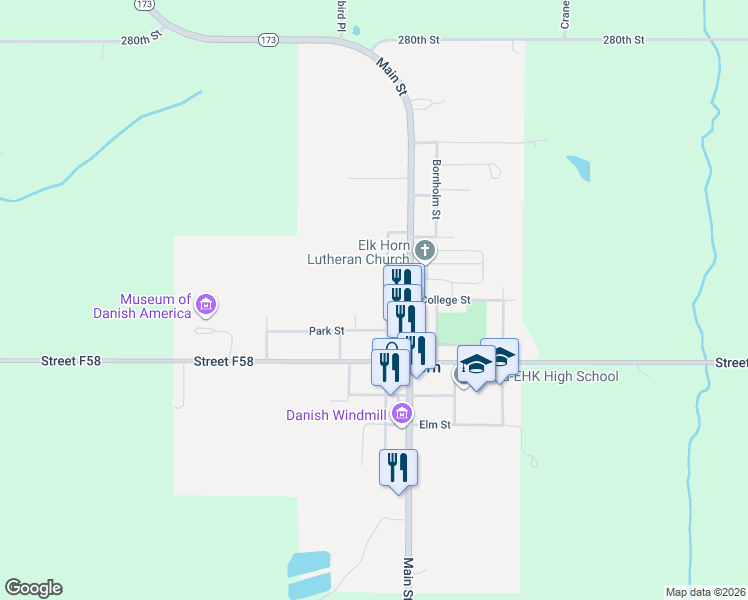 map of restaurants, bars, coffee shops, grocery stores, and more near 4226-4238 Union St in Elk Horn